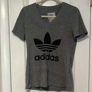 Adidas Women's Gray V-Neck Logo Tee